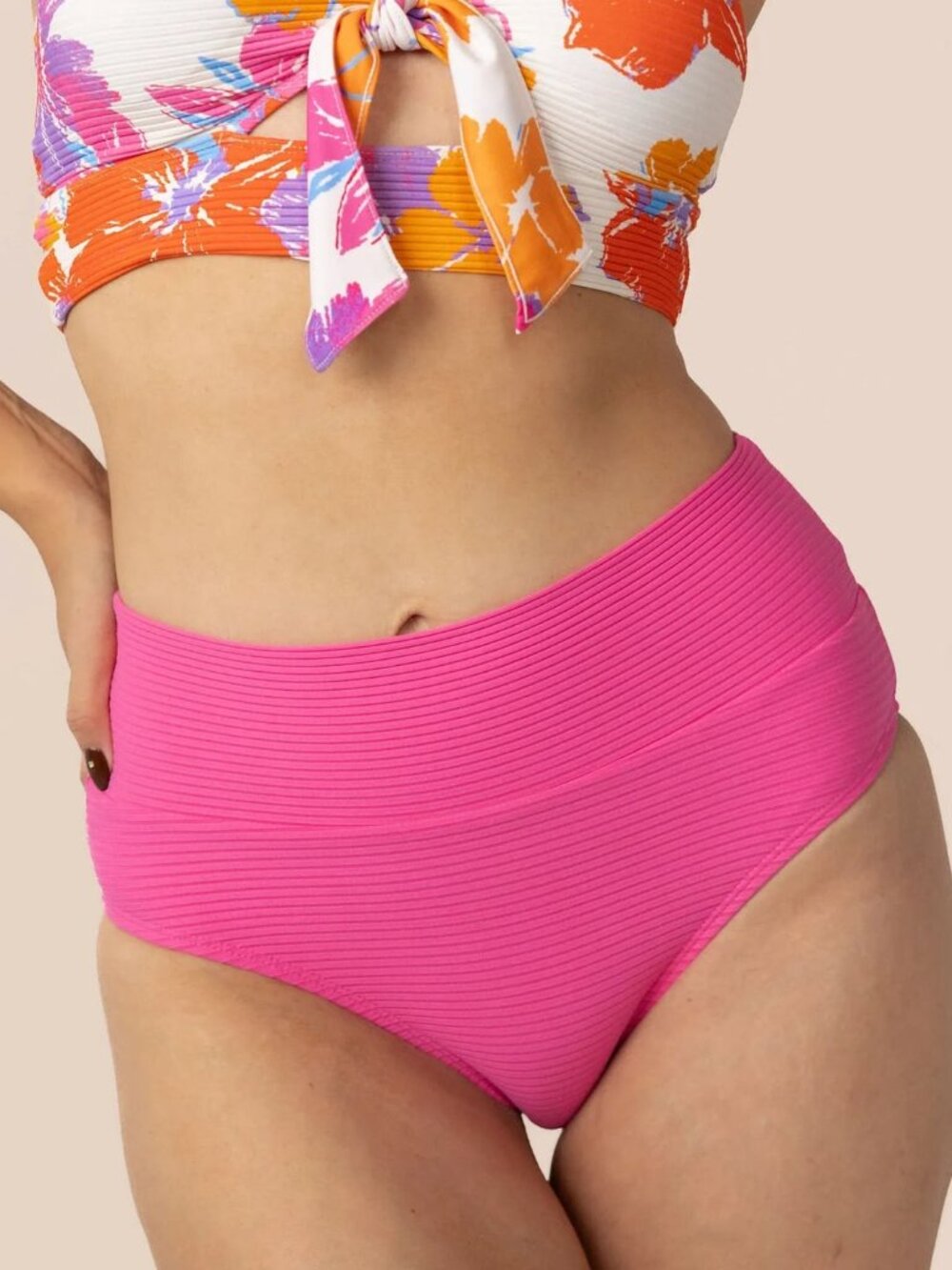 Nani Swim Women's Paradise Pink Flat Rib Marine Swim Bikini Bottom Size XS
